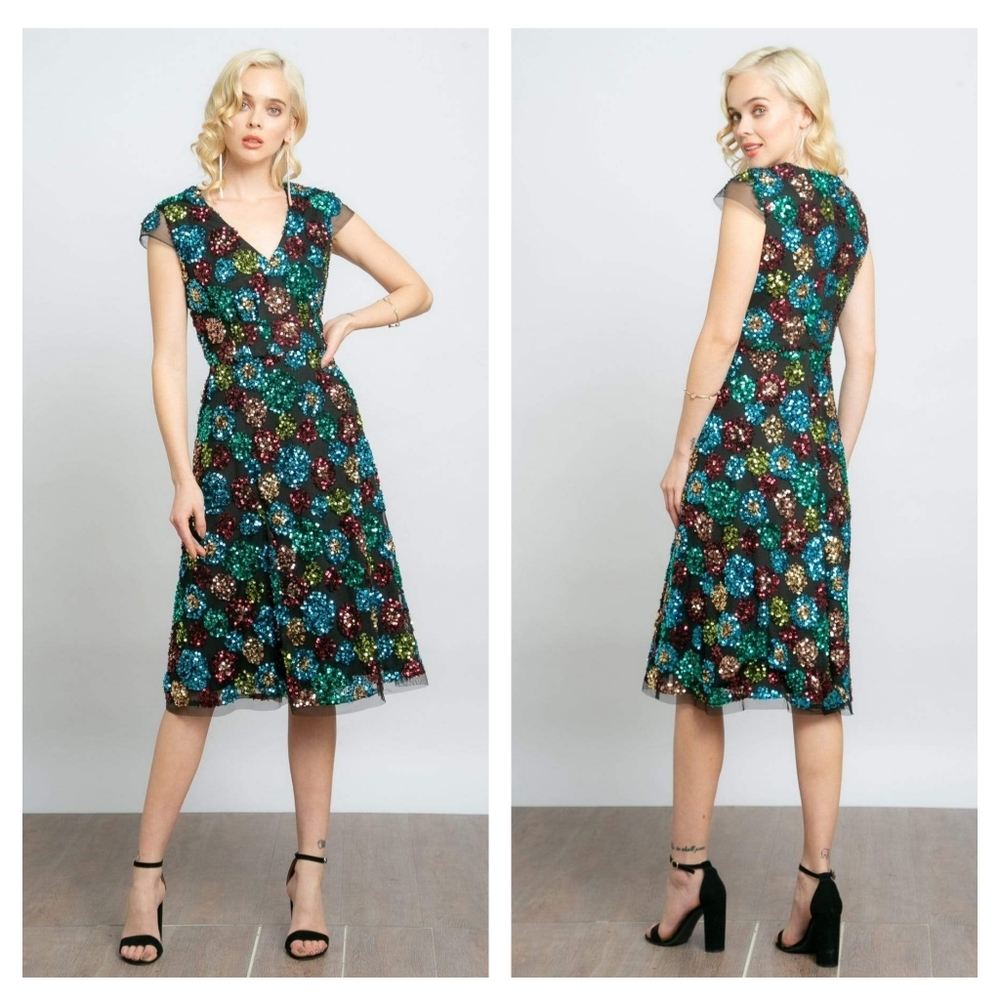 Eva Franco Anthropologie Glenna Sequined Midi Dress